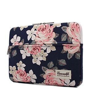 Canvaslife White Rose Patten Laptop Sleeve 14 inch 14.0 inch Case Accessory